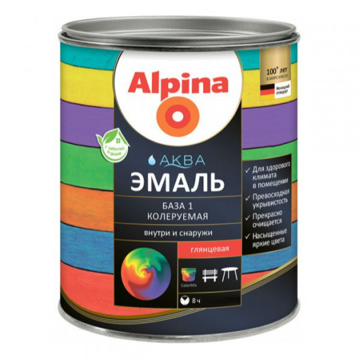 Эмаль Alpina АКВА глянцевая База 1 белая 0,9 л