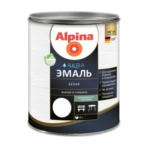 Эмаль Alpina АКВА белая шелковисто-матовая 0,9 л