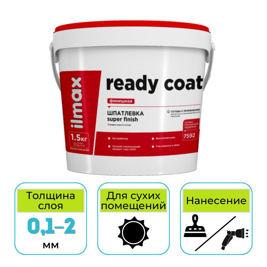 Шпатлевка финишная ilmax ready coat белая 1,5 кг