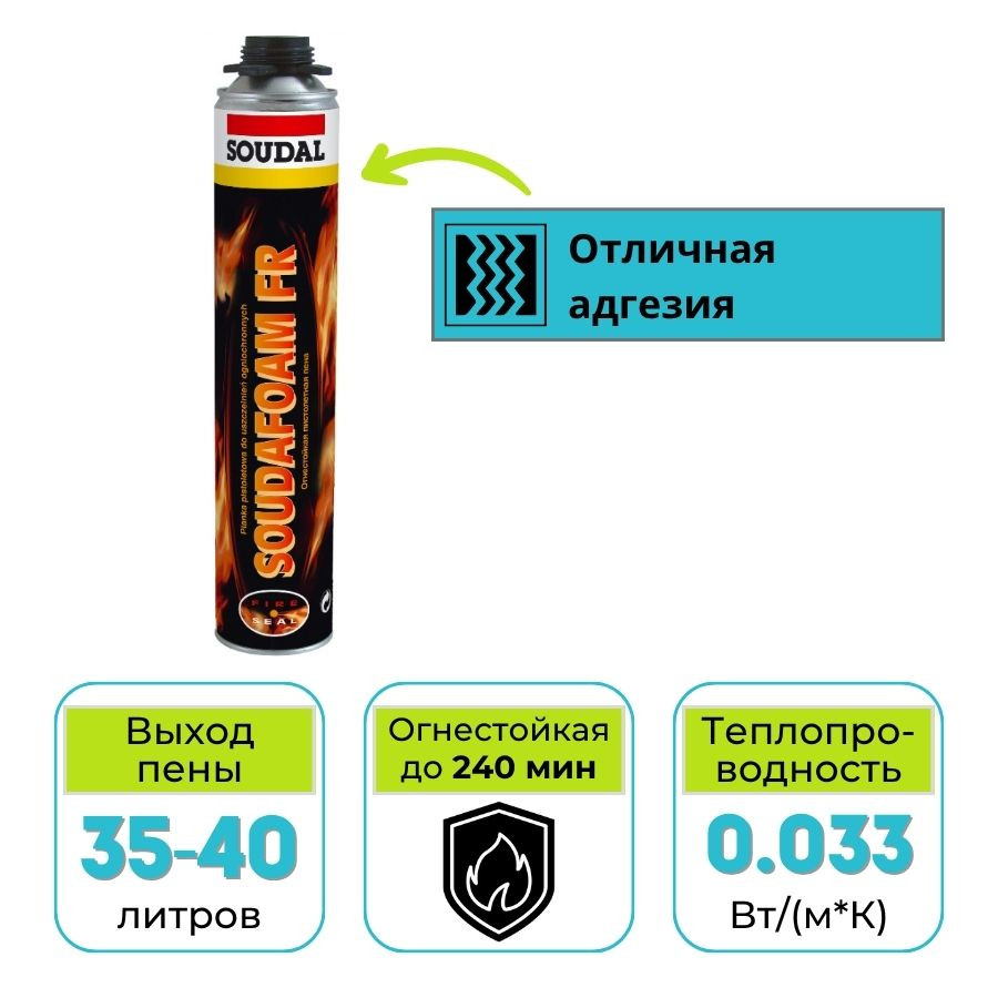 Пена монтажная профессиональная огнестойкая Soudal Soudafoam FR 750 мл