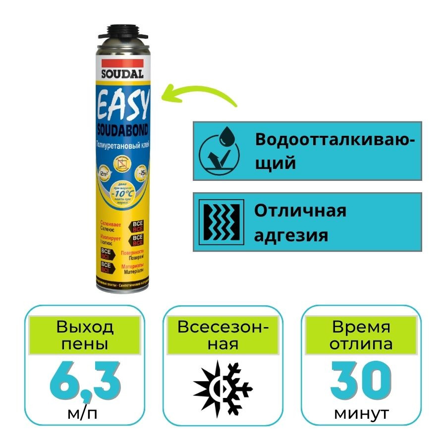 Клей строительный полиуретановый пистолетный Soudal SOUDABOND Easy зимний 750 мл