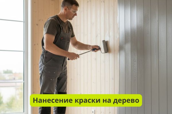 Нанесение краски по дереву фото