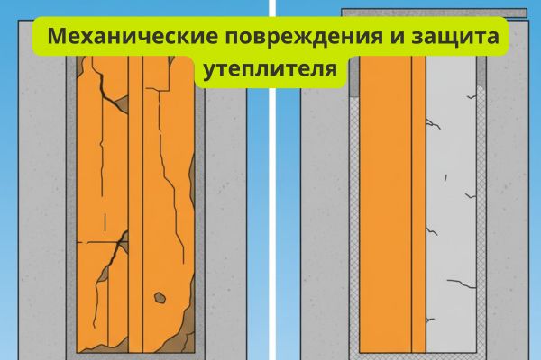 Механические повреждения утеплителя фото