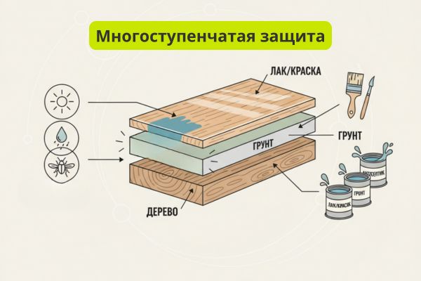 Многоступеньчатая защита дерева фото