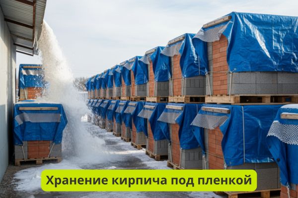 Хранение кирпича под пленкой фото