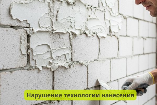 Нарушение технологии нанесения клея для кирпичей фото