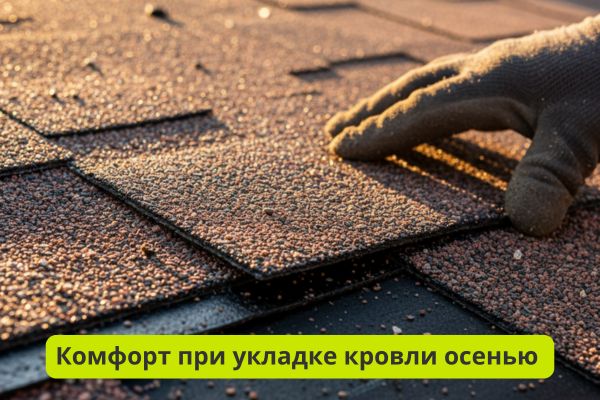 Комфорт при укладке гибкой черепицы осенью фото