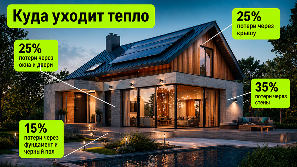 Куда уходит тепло в доме, схема теплопотерь фото