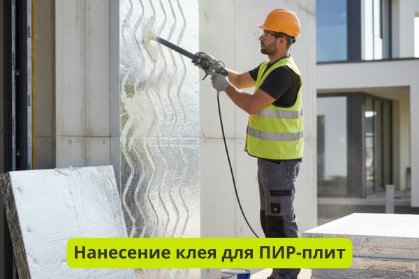 Нанесение клея для ПИР плит фото