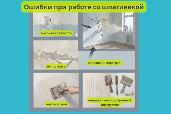 Ошибки при нанесении шпатлевки фото